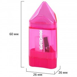 Точилка ЮНЛАНДИЯ "Карандашик", со стирательной резинкой, с контейнером, пластиковая, ассорти, 228440