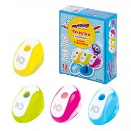 Точилка ЮНЛАНДИЯ "Космолет", с контейнером, пластиковая, корпус ассорти, 228441