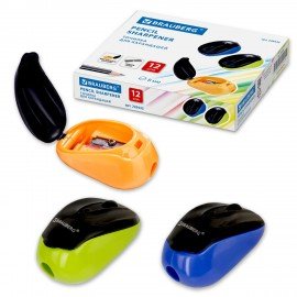 Точилка BRAUBERG "Click", с контейнером, пластиковая, корпус ассорти, 228445