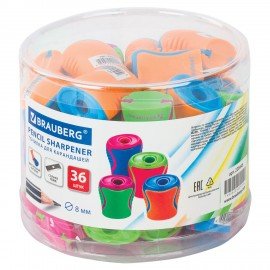 Точилка BRAUBERG "Mix", с контейнером, пластиковая, корпус ассорти, 228448