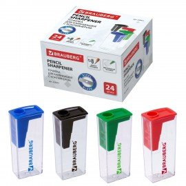 Точилка BRAUBERG "Assistant", с контейнером, пластиковая, корпус ассорти, 228451