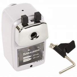 Точилка механическая BRAUBERG "METALLIC-X", для ч/гр и цветных карандашей (в том числе утолщенных), крепление, металлический корпус, 228481