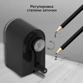 Точилка механическая BRAUBERG "STYLE", для ч/гр и цветных карандашей (в том числе утолщенных), крепление к столу, корпус черный, 228482