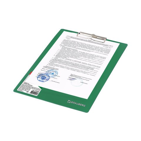 Доска-планшет BRAUBERG "Contract" с прижимом А4 (313х225 мм), пластик, 1,5 мм, ЗЕЛЕНАЯ, 228682