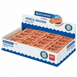 Ластик BRAUBERG "Ultra", 41х14х8 мм, оранжевый, натуральный каучук, 228705