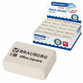 Ластик BRAUBERG "Ultra Square", 26х18х8 мм, белый, натуральный каучук, 228707