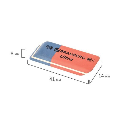 Ластик BRAUBERG "Ultra", 41х14х8 мм, красно-синий, натуральный каучук, 228708