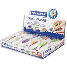 Ластик большой BRAUBERG "Fruity", 65х40х13 мм, белый, пластиковый держатель ассорти, 228721