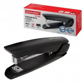 Степлер №10 BRAUBERG "ULTRA", до 20 листов, с антистеплером, черный, 228754