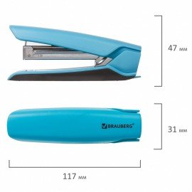 Степлер №10 BRAUBERG "ULTRA", до 20 листов, с антистеплером, голубой, 228755