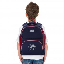 Рюкзак BRAUBERG CLASSIC, легкий каркас, премиум материал, "Lion", синий, 37х32х21 см, 228829