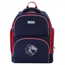 Рюкзак BRAUBERG CLASSIC, легкий каркас, премиум материал, "Lion", синий, 37х32х21 см, 228829