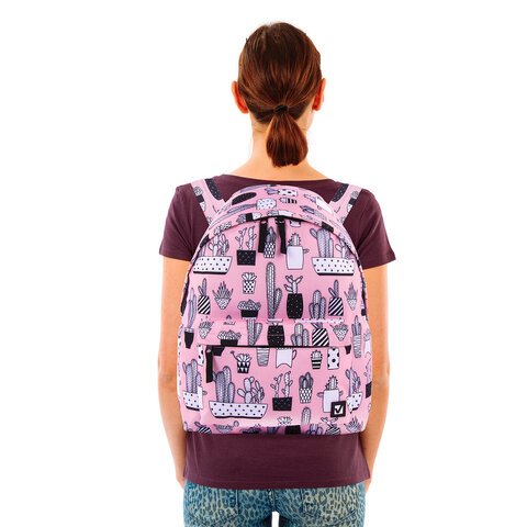 Рюкзак BRAUBERG СИТИ-ФОРМАТ универсальный, "Kaktusy", розовый, 41х32х14 см, 228859