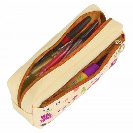 Пенал мягкий ЮНЛАНДИЯ, 2 отделения, полиэстер, "Llama", бежевый, 20х6х9 см, 228981