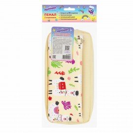 Пенал мягкий ЮНЛАНДИЯ, 2 отделения, полиэстер, "Llama", бежевый, 20х6х9 см, 228981