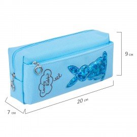 Пенал мягкий ЮНЛАНДИЯ, 2 отделения, полиэстер, "Bunny", голубой, 20х7х9 см, 228987