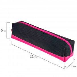 Пенал-косметичка BRAUBERG, мягкий, "Black&Bright", черно-розовый, 21х5х5 см, 229006