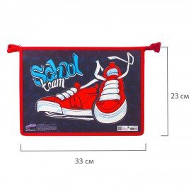 Папка для тетрадей ЮНЛАНДИЯ А4, 1 отделение, пластик, на молнии, "Sneakers", 229104