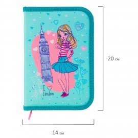 Пенал BRAUBERG, 1 отделение, 1 откидная планка, ткань, 20х14 см, "Girl", 229283