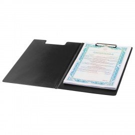 Папка-планшет STAFF, А4 (318х228 мм), с прижимом и крышкой, картон/ПВХ, ЧЕРНАЯ, 229557