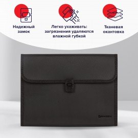 Папка для бумаг и документов с замком и 13 отделениями BRAUBERG "HIT", А4, пластик, черная, 229572