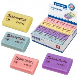 Ластик BRAUBERG "Pastel", 37х24х11мм, ассорти пастельных цветов, экологичный ПВХ, 229582