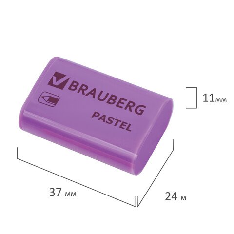 Ластик BRAUBERG "Pastel", 37х24х11мм, ассорти пастельных цветов, экологичный ПВХ, 229582