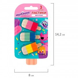 Набор ластиков фигурных ЮНЛАНДИЯ "СЛАДКИЕ ИСТОРИИ", 3 шт., ассорти, 229594