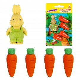 Набор ластиков фигурных ЮНЛАНДИЯ "Зайчик и урожай", 5 шт., ассорти, 229596