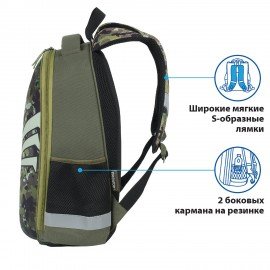 Ранец ПИФАГОР EVA BASIC, 1 отделение, "Military", 39х30х16 см, 229939