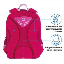 Ранец BRAUBERG QUADRO, 3 отделения, с брелоком, "Plumage", 37х28х18 см, 229953