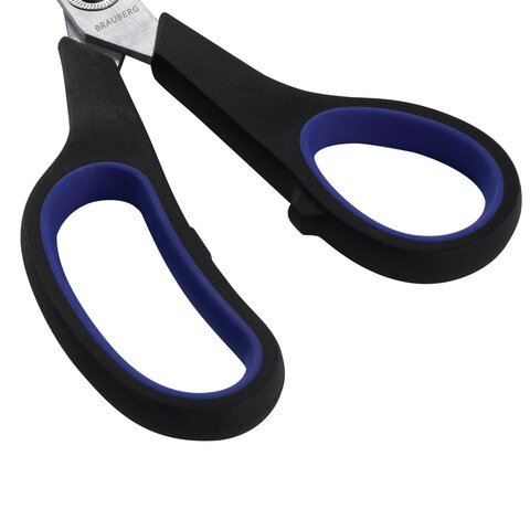 Ножницы BRAUBERG "Soft Grip", 216 мм, черно-синие, резиновые вставки, 3-х сторонняя заточка, 230763