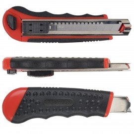 Нож канцелярский 18 мм BRAUBERG "Universal" с АВТОЗАМЕНОЙ ЛЕЗВИЙ, 6 лезвий в комплекте, автофиксатор, 230922