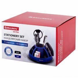 Канцелярский набор BRAUBERG "ULTRA", 10 предметов, вращающаяся конструкция, черно-синий, 231930