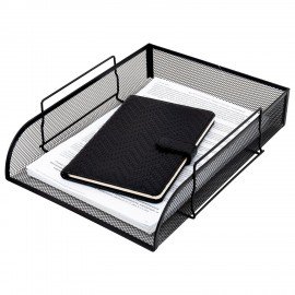 Лоток горизонтальный металлический для бумаг BRAUBERG "Germanium", А4 (260х337х77 мм), черный, 231954