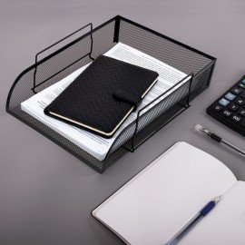 Лоток горизонтальный металлический для бумаг BRAUBERG "Germanium", А4 (260х337х77 мм), черный, 231954