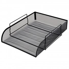 Лоток горизонтальный металлический для бумаг BRAUBERG "Germanium", А4 (260х337х77 мм), черный, 231954