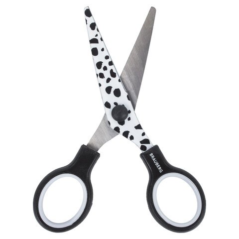 Ножницы 130 мм с цветной печатью "Далматин", чёрно-белые, закругленные, BRAUBERG KIDS, 232276