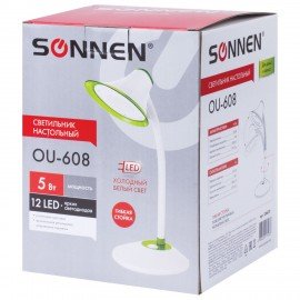 Настольная лампа / светильник SONNEN OU-608, на подставке, светодиодная, 5 Вт, белый/зеленый, 236670