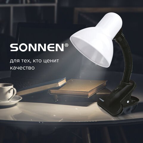 Настольная лампа-светильник SONNEN OU-108, на прищепке, цоколь Е27, белый, 236678