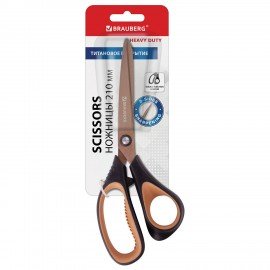 Ножницы BRAUBERG "Heavy Duty", 210 мм, суперпрочные, титановое покрытие, 2-х сторонняя заточка, 236790