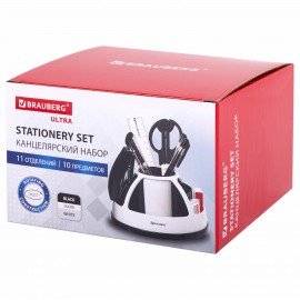 Канцелярский набор BRAUBERG "ULTRA", 10 предметов, вращающаяся конструкция, черно-белый, 236954
