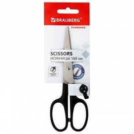 Ножницы BRAUBERG "Standard" 160 мм, черные, классической формы, 2-х сторонняя заточка, 237095