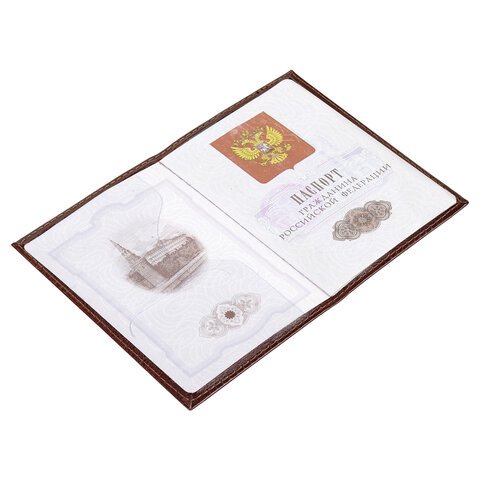Обложка для паспорта экокожа, мягкая вставка изолон, "PASSPORT", коричневая, STAFF Profit, 237184