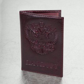 Обложка для паспорта натуральная кожа "Virginia", "Герб", темно-бордовая, BRAUBERG, 237199