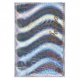 Обложка для паспорта натуральная кожа кайман, "PASSPORT", серебристая, STAFF "Profit", 237206