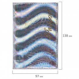 Обложка для паспорта натуральная кожа кайман, "PASSPORT", серебристая, STAFF "Profit", 237206