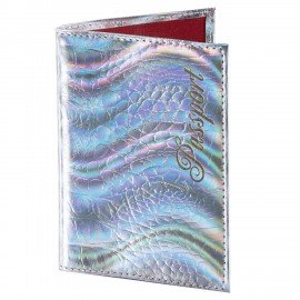 Обложка для паспорта натуральная кожа кайман, "PASSPORT", серебристая, STAFF "Profit", 237206