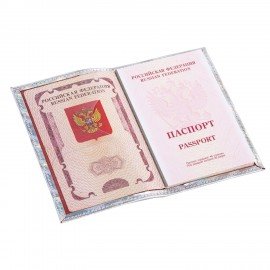 Обложка для паспорта натуральная кожа кайман, "PASSPORT", серебристая, STAFF "Profit", 237206