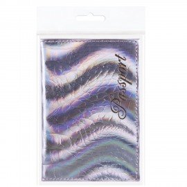 Обложка для паспорта натуральная кожа кайман, "PASSPORT", серебристая, STAFF "Profit", 237206